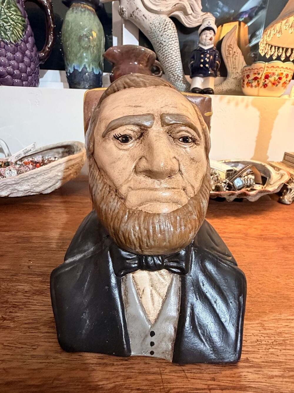 Vintage Hand-Painted Ceramic Abraham Lincoln Bust Bookend with Holy Bible